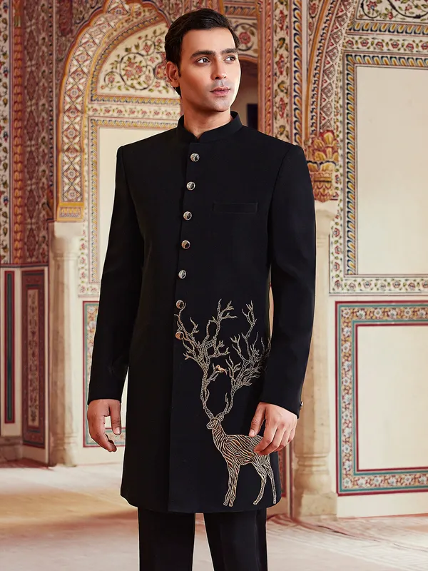 Black ethnic finest terry rayon indo western for men