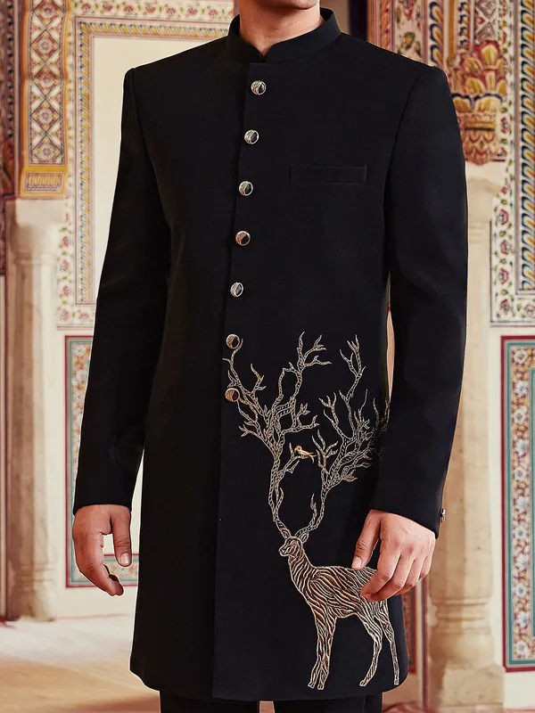 Black ethnic finest terry rayon indo western for men