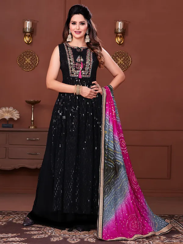 Black fabulous georgette palazzo suit for festive