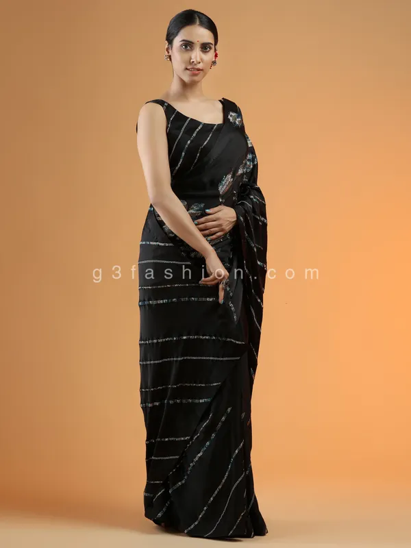 Black fabulous satin silk  saree for party events