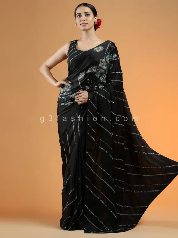 Black fabulous satin silk  saree for party events