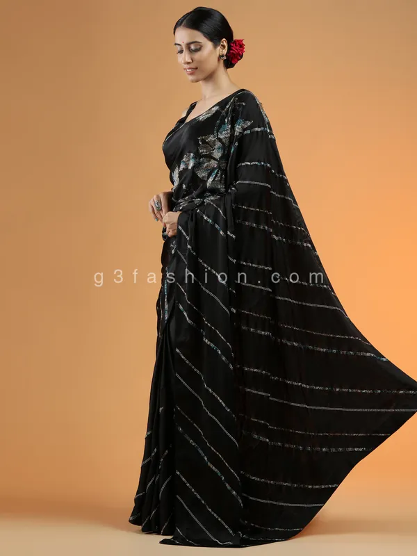 Black fabulous satin silk  saree for party events