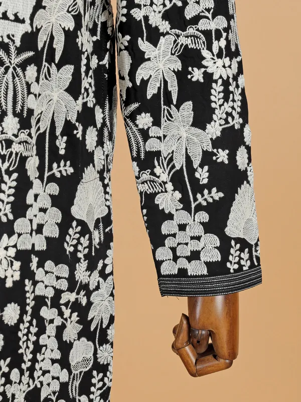 Black festive cotton silk kurta suit for men