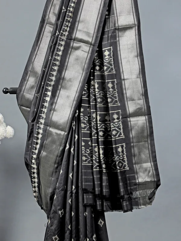 Black festive cotton silk saree with blouse