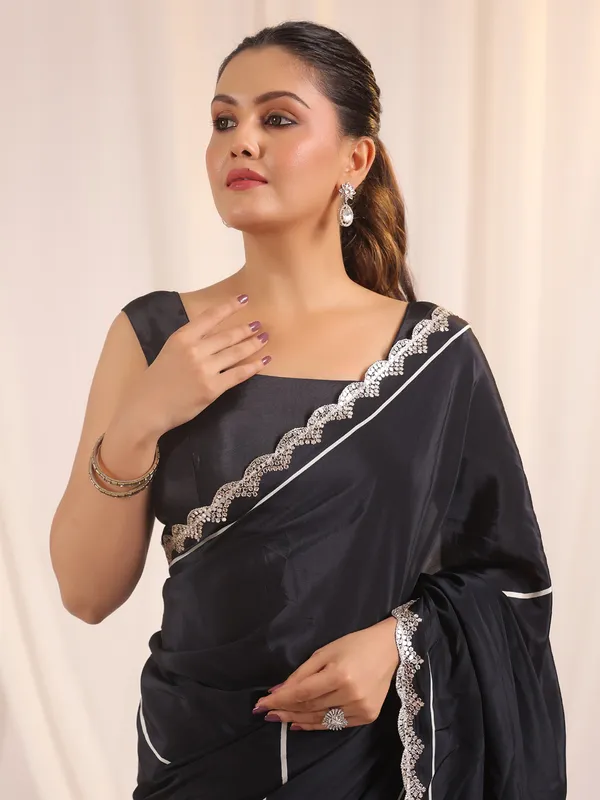 Black festive crepe silk saree with blouse