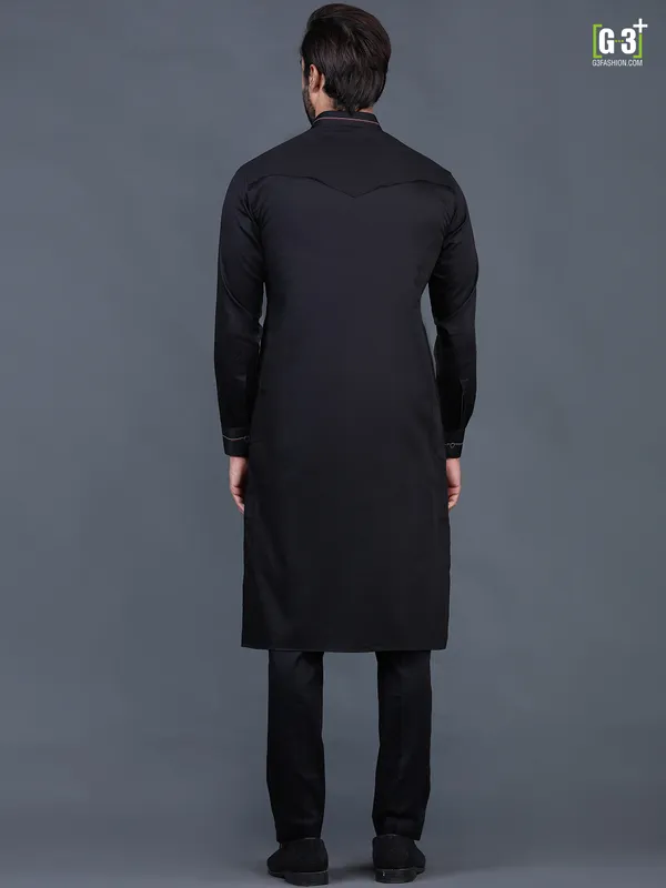 Black festive men cotton pathani suit