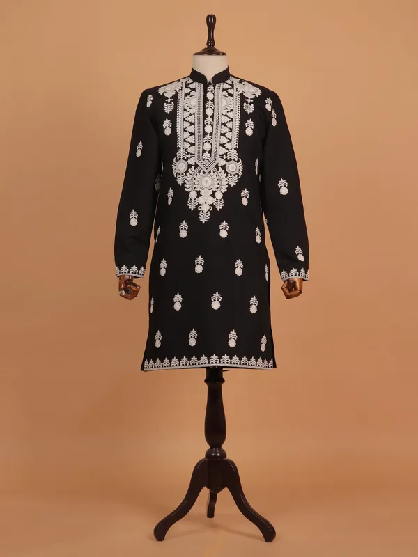 Black festive wear embroideried pathani suit