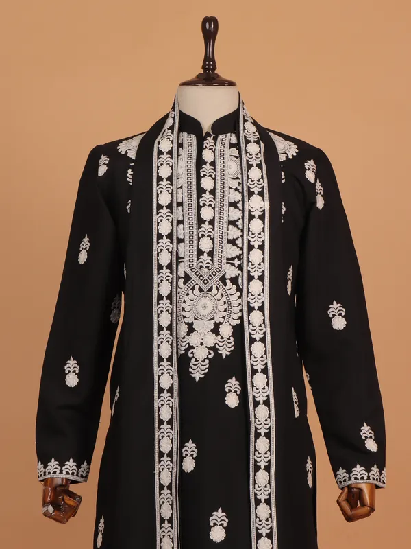 Black festive wear embroideried pathani suit