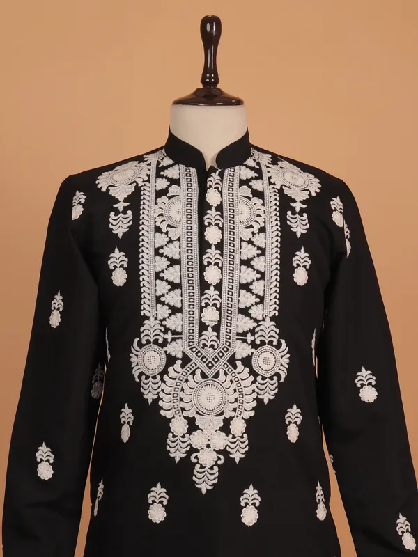 Black festive wear embroideried pathani suit
