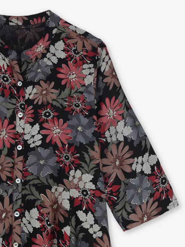 Black floral bloom cotton silk kurti