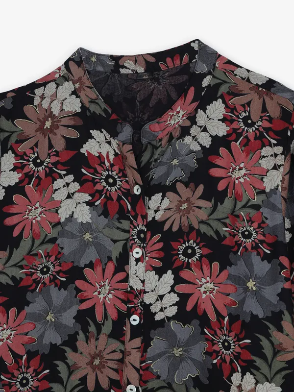 Black floral bloom cotton silk kurti