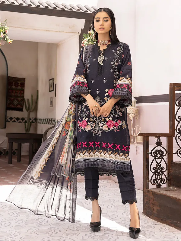 Black floral embroidery salwar suit