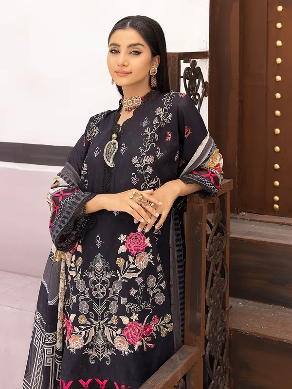 Black floral embroidery salwar suit