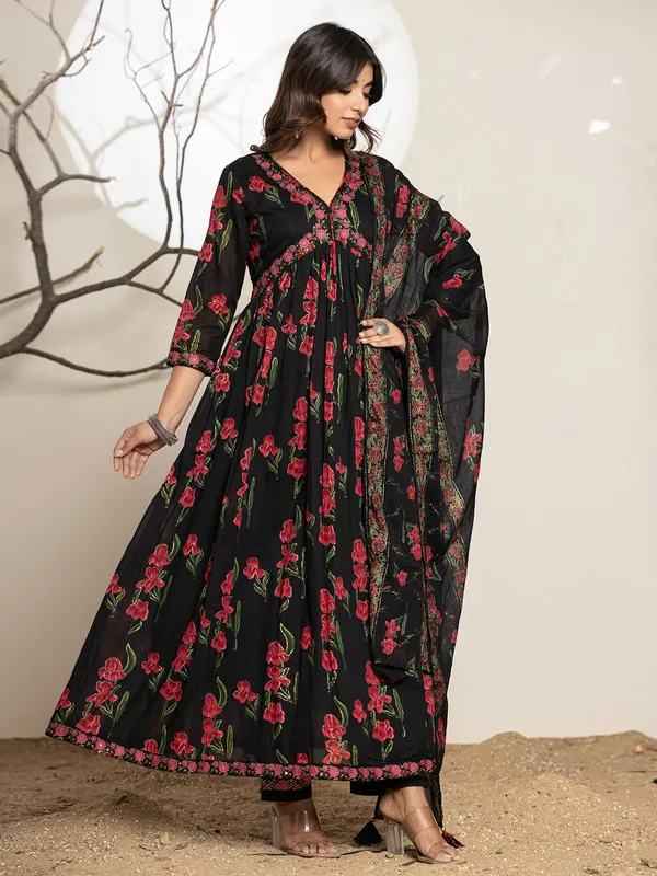 black floral print kurti set