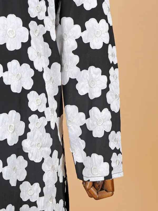 Black floral printed cotton kurta suit for festive
