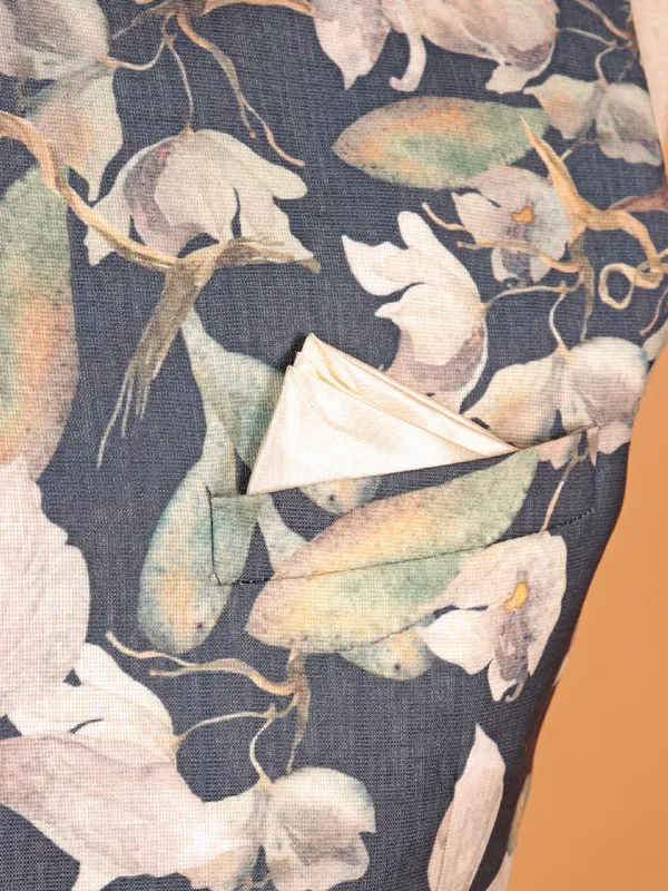 Black flower floral printed waist coat for men