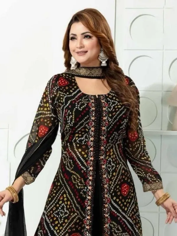 Black georgette bandhej printed palazzo suit