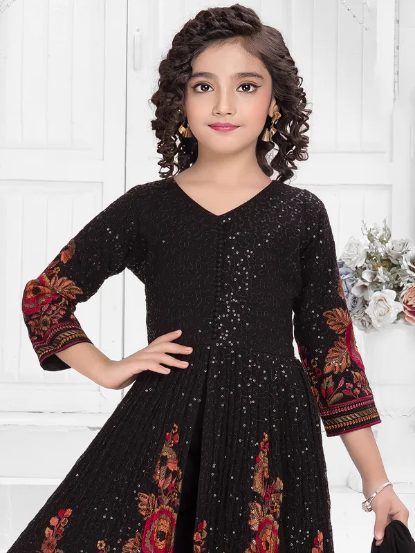 Black georgette embroidered palazzo salwar suit with dupatta