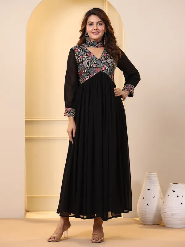 Black georgette embroidery kurti