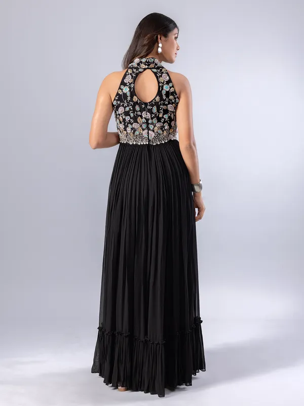Black georgette floor length suit for women
