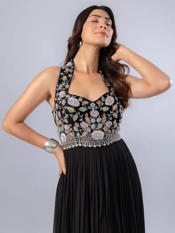 Black georgette floor length suit for women