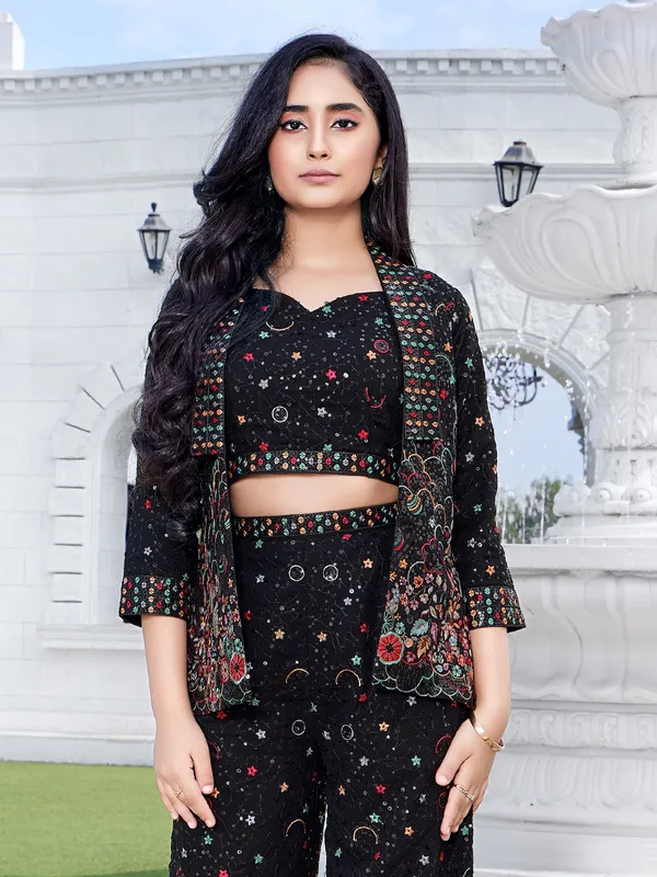 Black georgette jacket stlyle co-ord set