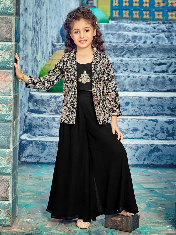 Black georgette jacket style palazzo suit