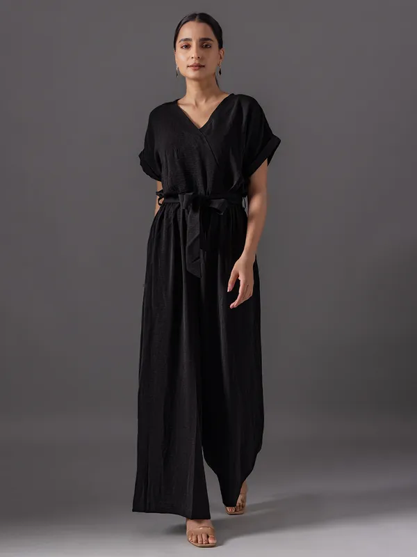 Black georgette jumpsuit for women