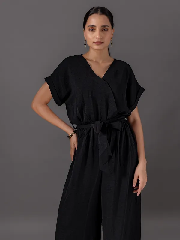 Black georgette jumpsuit for women