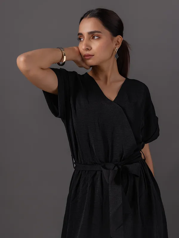 Black georgette jumpsuit for women