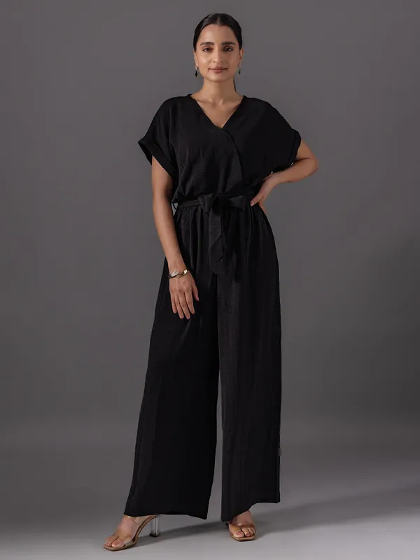 Black georgette jumpsuit for women