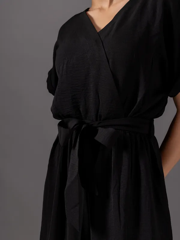 Black georgette jumpsuit for women