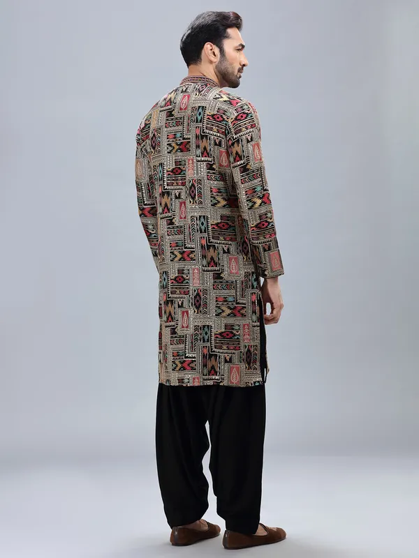 Black georgette kurta set with matching patiyala