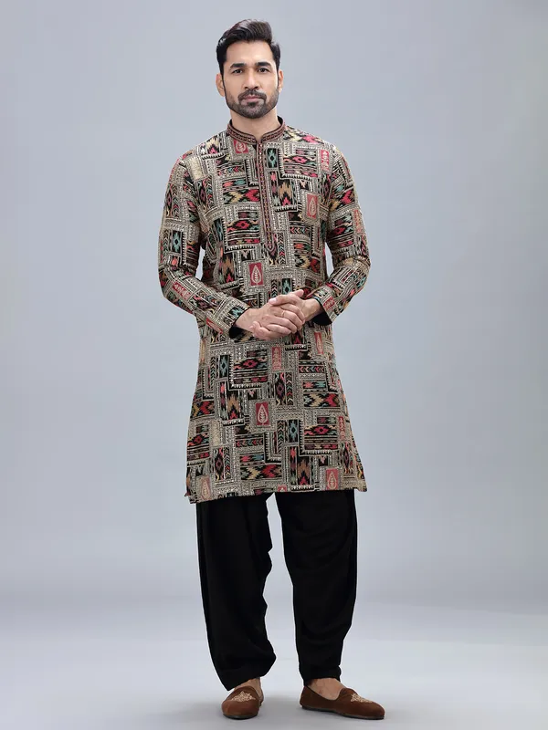 Black georgette kurta set with matching patiyala