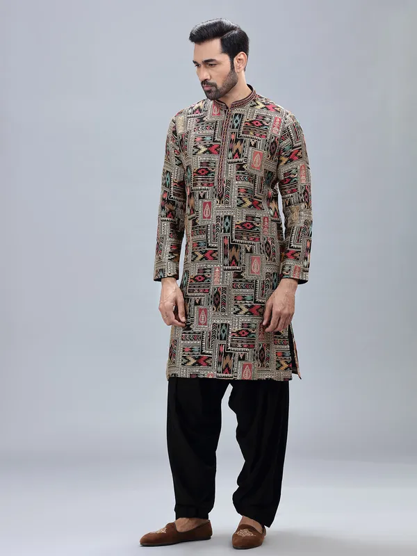 Black georgette kurta set with matching patiyala