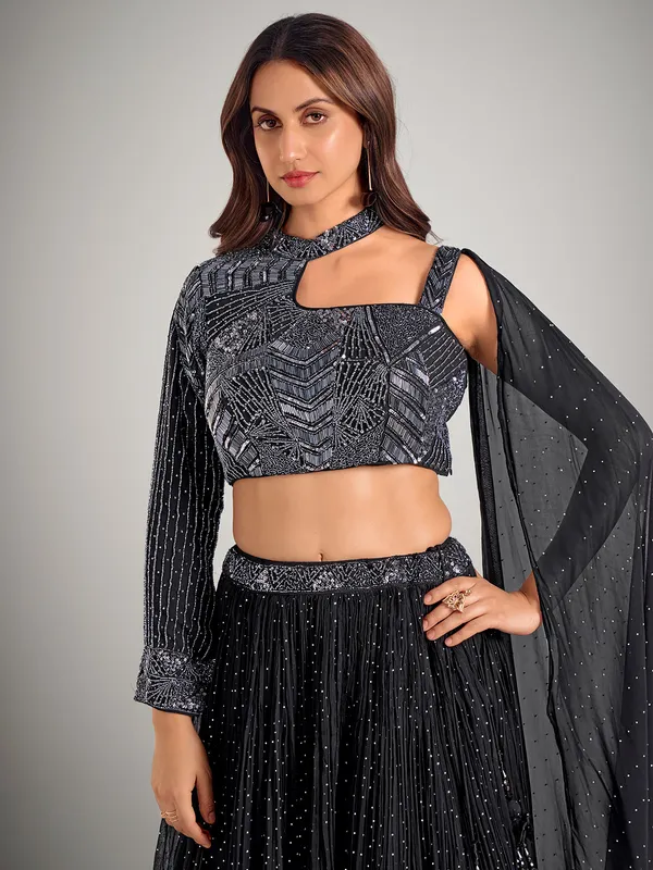 Black georgette lehenga choli for party