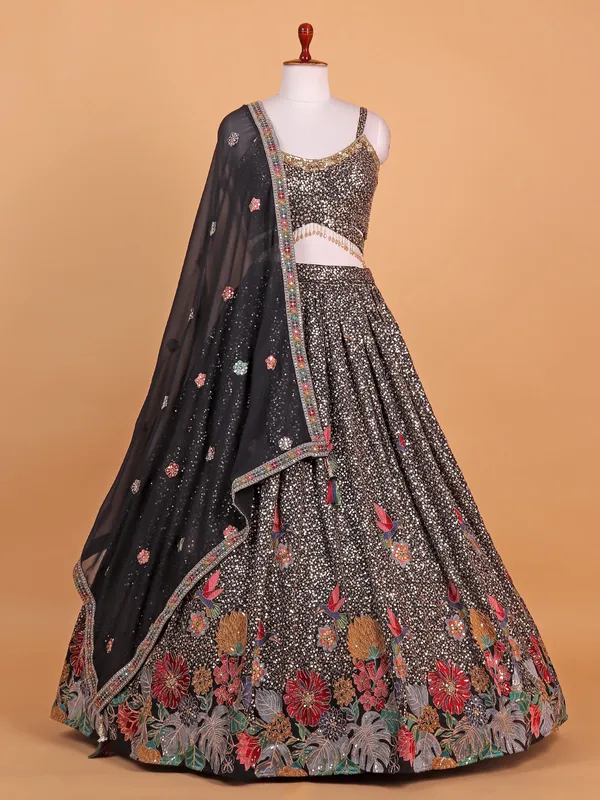 Black georgette lehenga choli in rich work