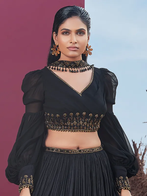 Black georgette lehenga choli with dupatta