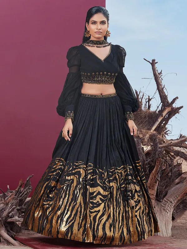 Black georgette lehenga choli with dupatta