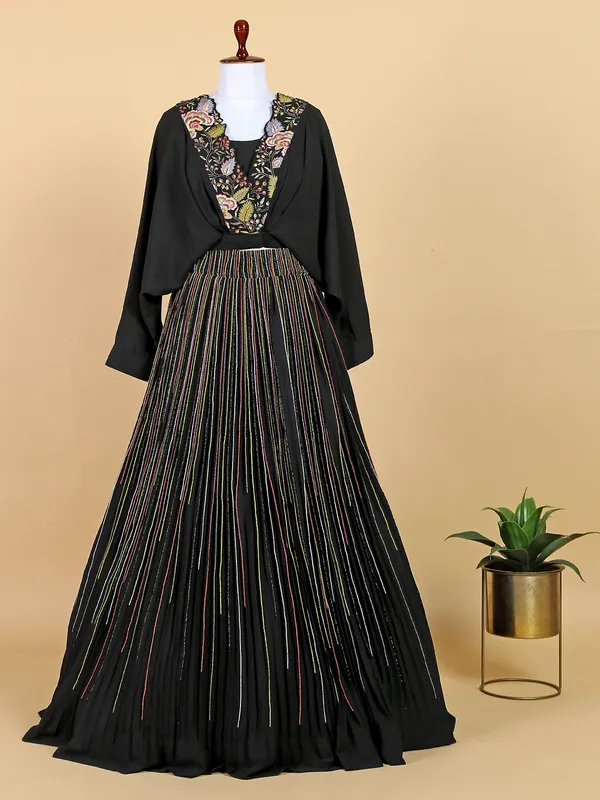 Black georgette lehenga with crop top