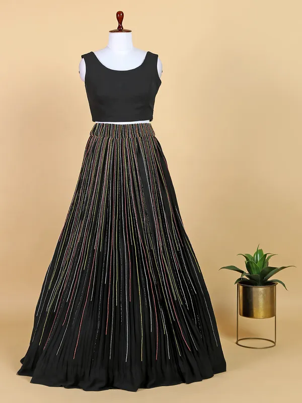 Black georgette lehenga with crop top