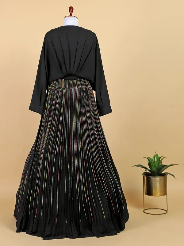 Black georgette lehenga with crop top