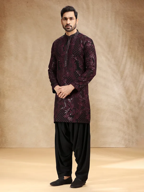 Black georgette men festive kurta salwar suit