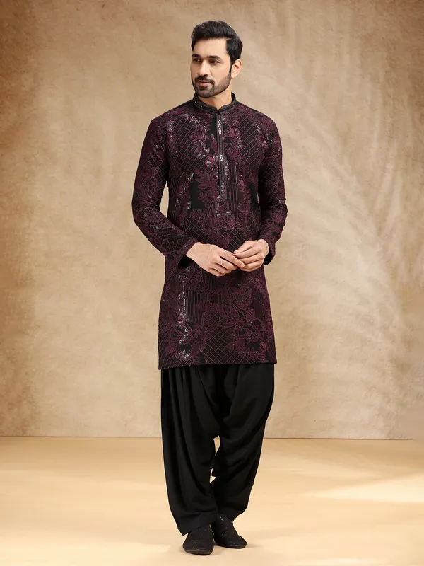 Black georgette men festive kurta salwar suit