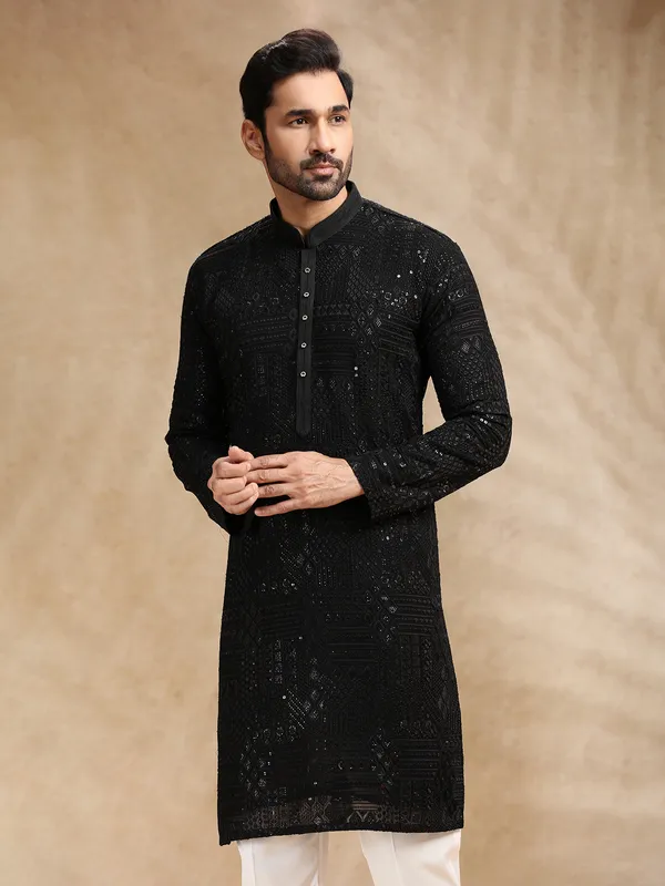 Black georgette men kurta pajama