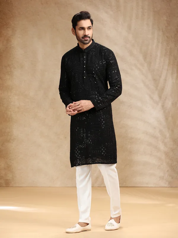 Black georgette men kurta pajama
