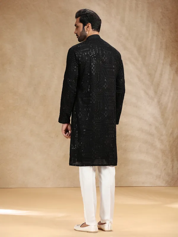 Black georgette men kurta pajama
