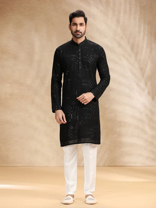 Black georgette men kurta pajama
