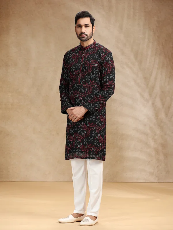 Black georgette men kurta pajama for festival