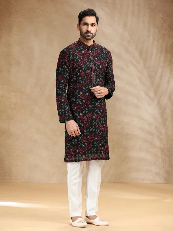 Black georgette men kurta pajama for festival